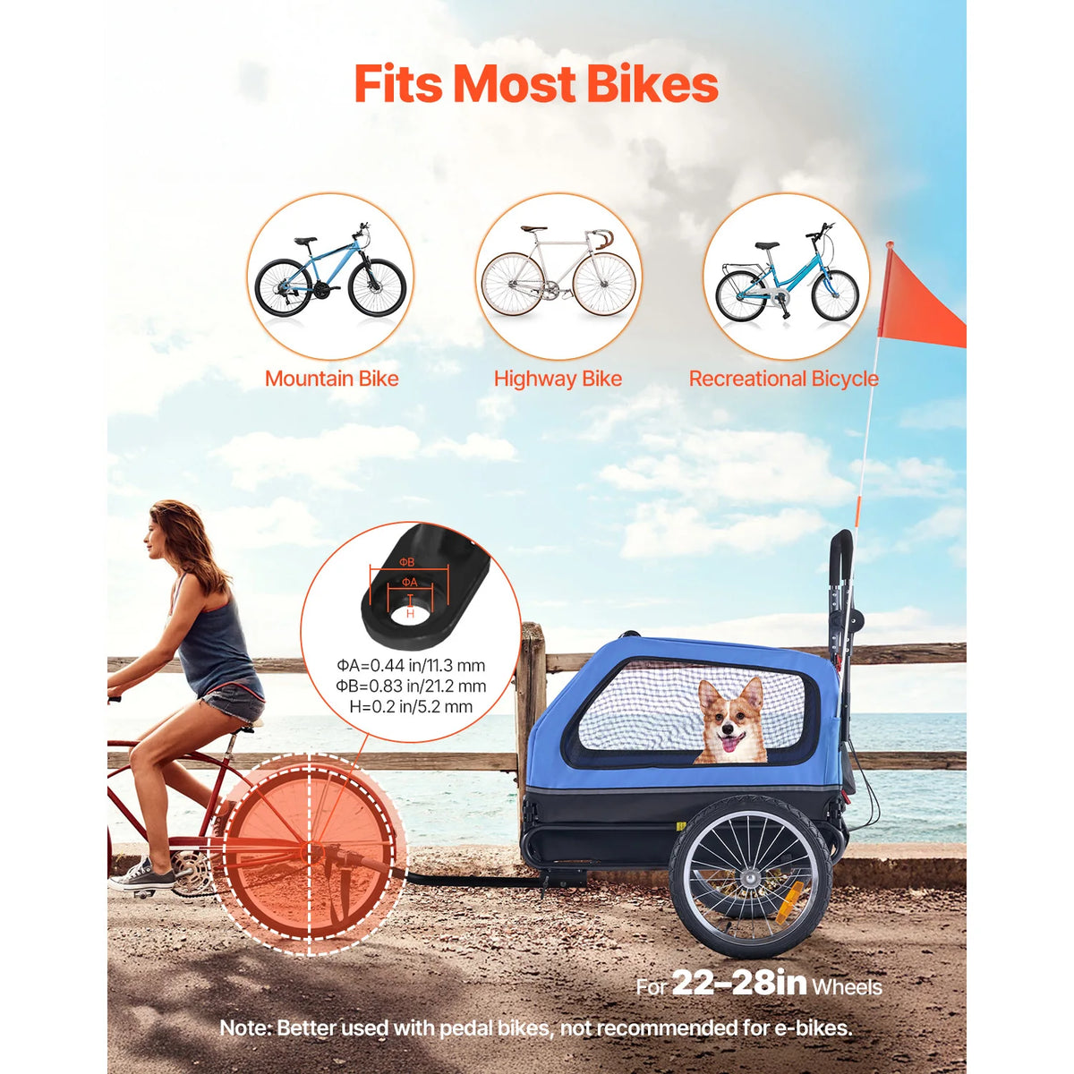 88 lbs Dog Bike Trailer 2-in-1 Pet Stroller Cart Bicycle Carrier with Wheel & Universal Coupler for Small & Large Dogs
