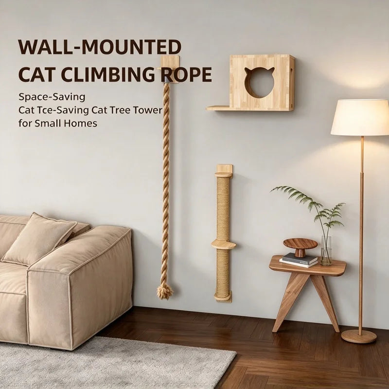 Floor To Ceiling Cat Tree Set, Sisal Rope Cat Ladder & Platform, Space Saving Cat Climbing Tower for Small Apartment
