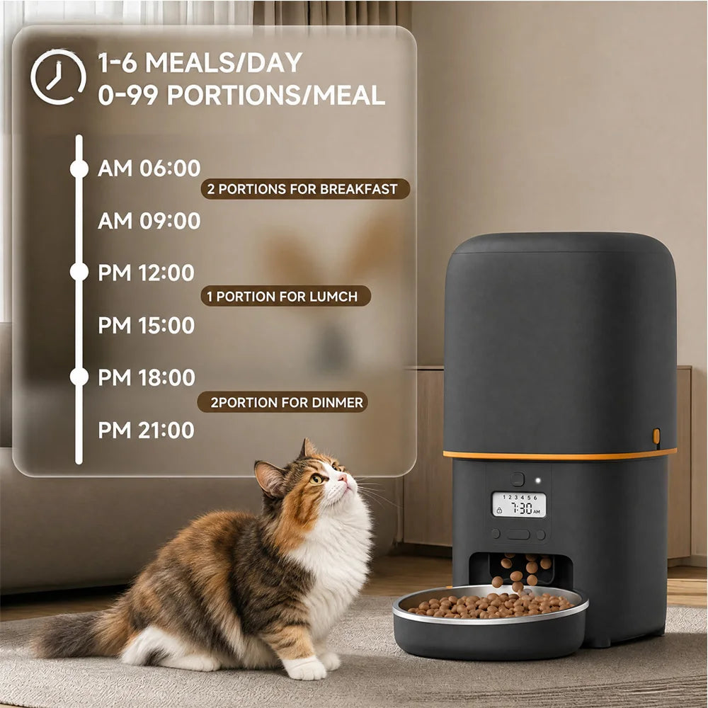 NITYERS 4L Automatic Cat Feeder, Smart Pet Food Dispenser with Key Control, Voice Recorder, Dual Power Supply, Timed Auto Dog Feeder with Stainless Steel Bowl