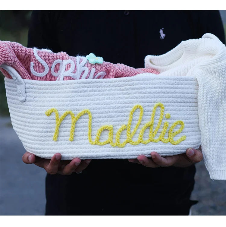 Custom Dog and Cat Toy Name Basket, Rope Cotton Toy Storage Basket