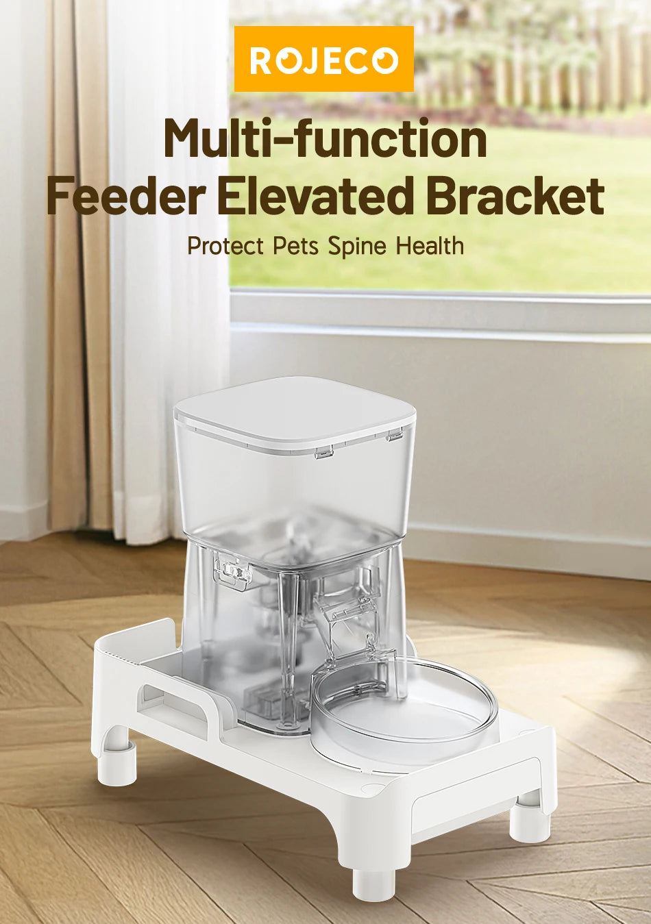 ROJECO Multifunction Feeder Elevated Bracket Pet Single and Double Bowl Food Dispenser Adjustable Height Size For Cat Dog Feeder