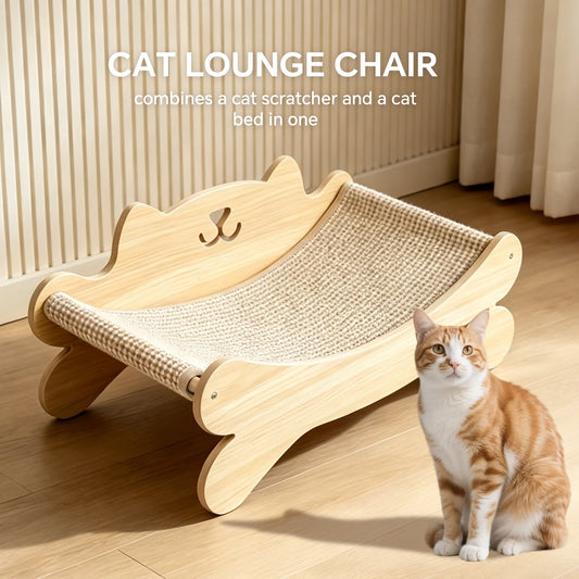 Cat Recliner With Durable Rattan Scratching Pads, Ergonomic Curved Elevated Cat Bed With Backrest, Suitable For Indoor Kittens And Cat Durable Furniture Sofa Scratch Protection Device