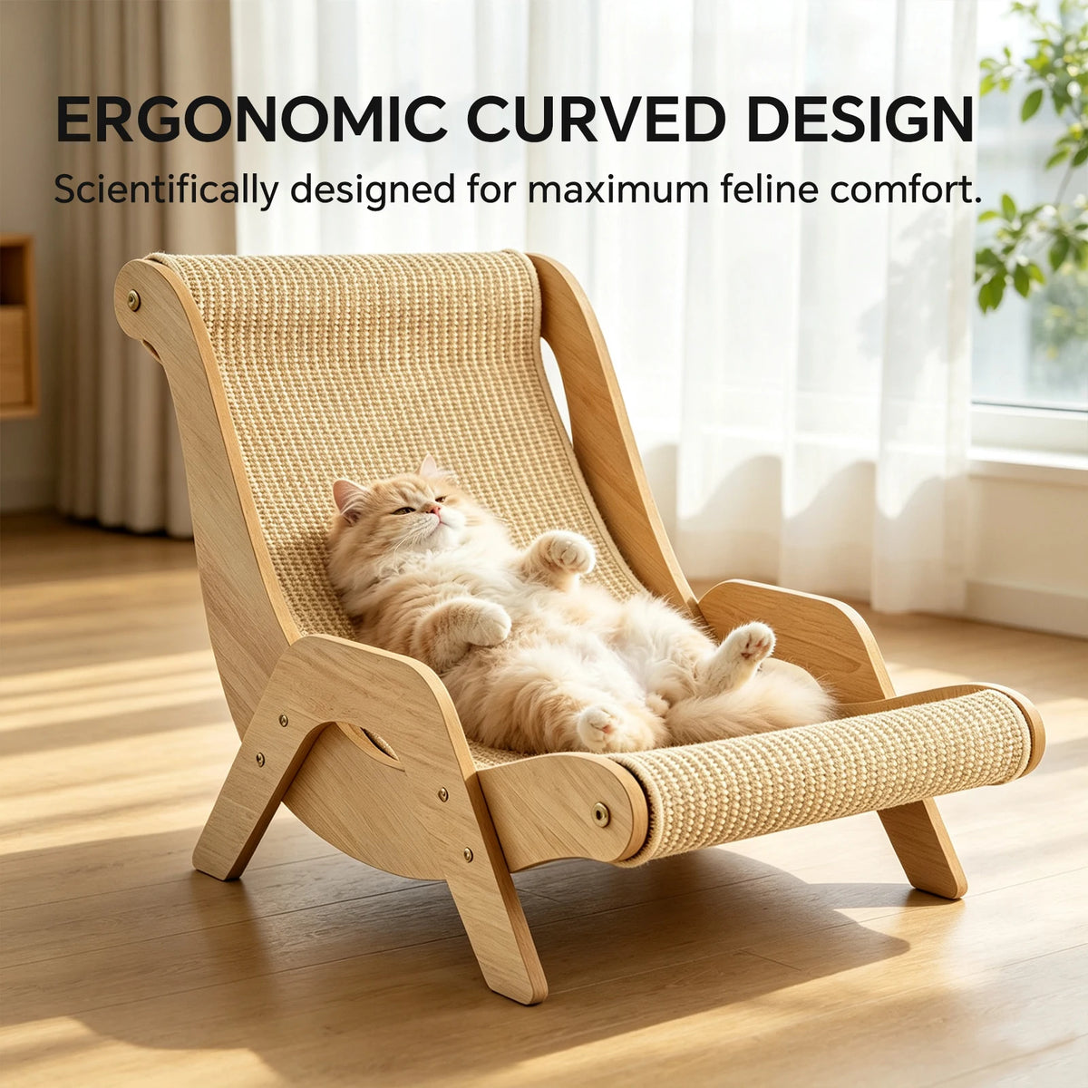 The Cat Recliner Has A Comfortable Cat Scratching Pad With A Wooden Frame. The Cat Hammock Is Made Of Sisal Rope And Is A Pet Beach Chair. The Indoor Nap Room Furniture Includes A High Platform Cat Bed.