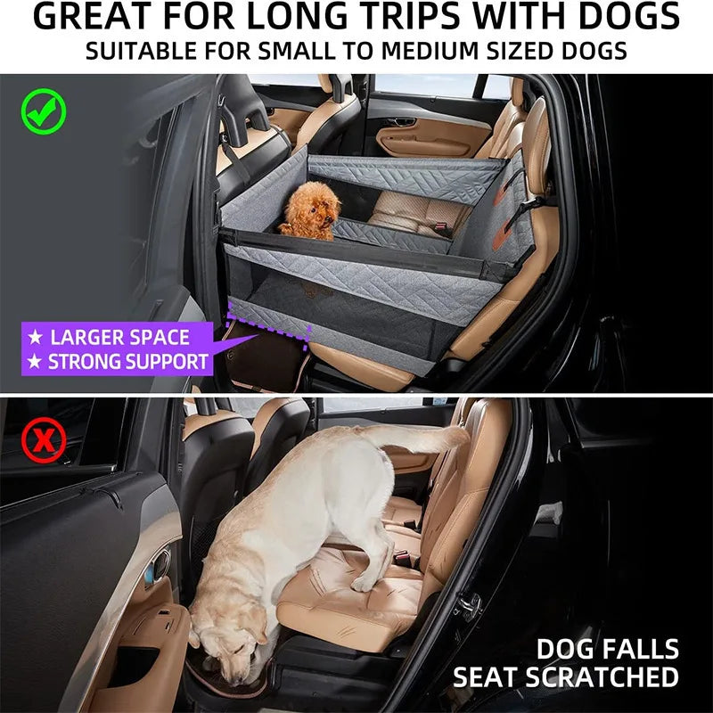 Car Pet Seat Cover Waterproof Hard-Bottom Rear Seat Dog Mat with Mesh Design Car Hammock Pet Bed for Dogs Cats Travel Accessory