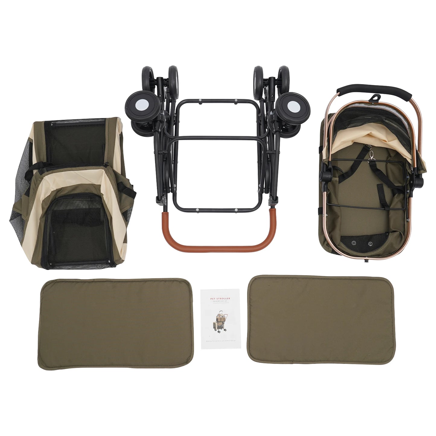 Foldable Pet Stroller for Small/Medium Pets—18.1x22.8x38.2in, 2-Tier Design+Safety Locks, Sunshade+Cushions, Ideal for Travel