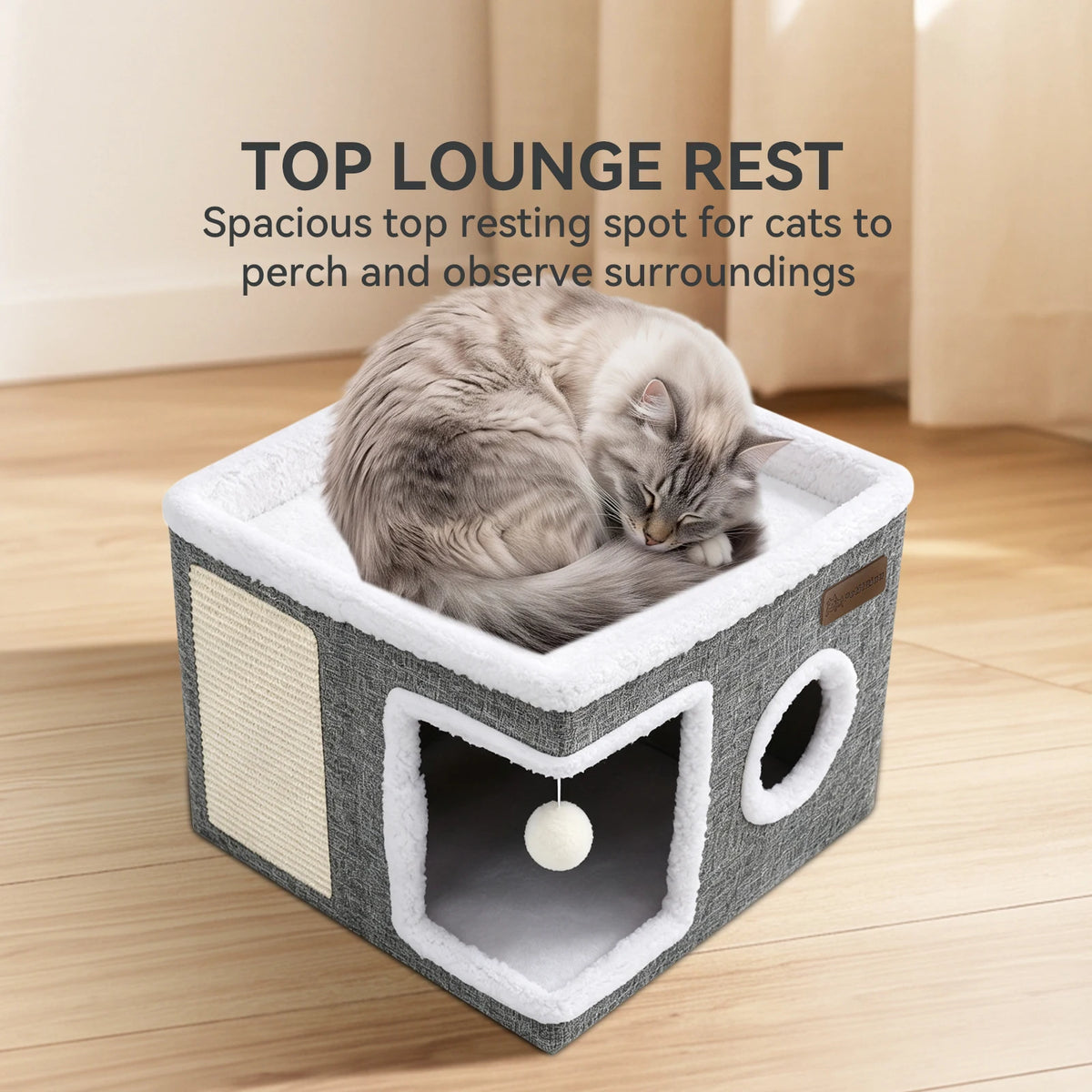 Multi-Layer Cat Bed With Double-Layer Bed, Toy Tunnel And Foldable Cat Scratching Post - Comfortable Indoor Cat Cube Bed, Equipped With Plush Hanging Balls, A Pet Christmas Gift, A Must-Have For Home.