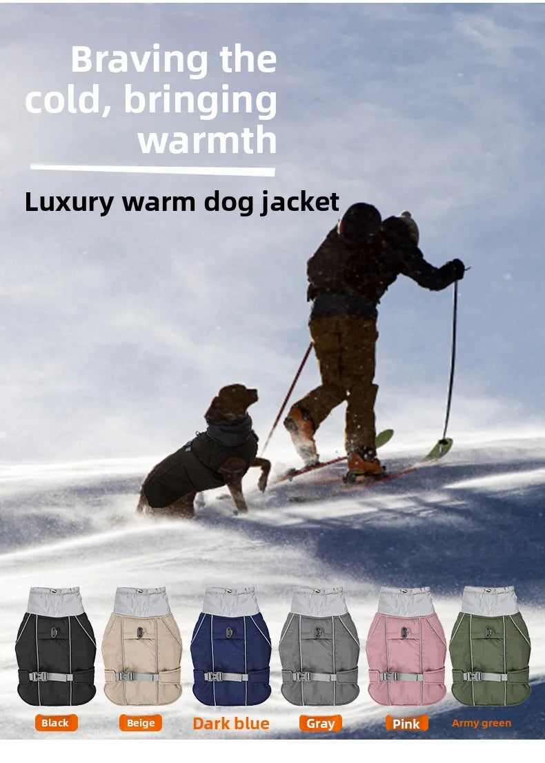 Winter Waterproof Dog Jacket with Reflective Strips, Thick Warm Coat for Pets, Adjustable with D-Ring, S-3XL