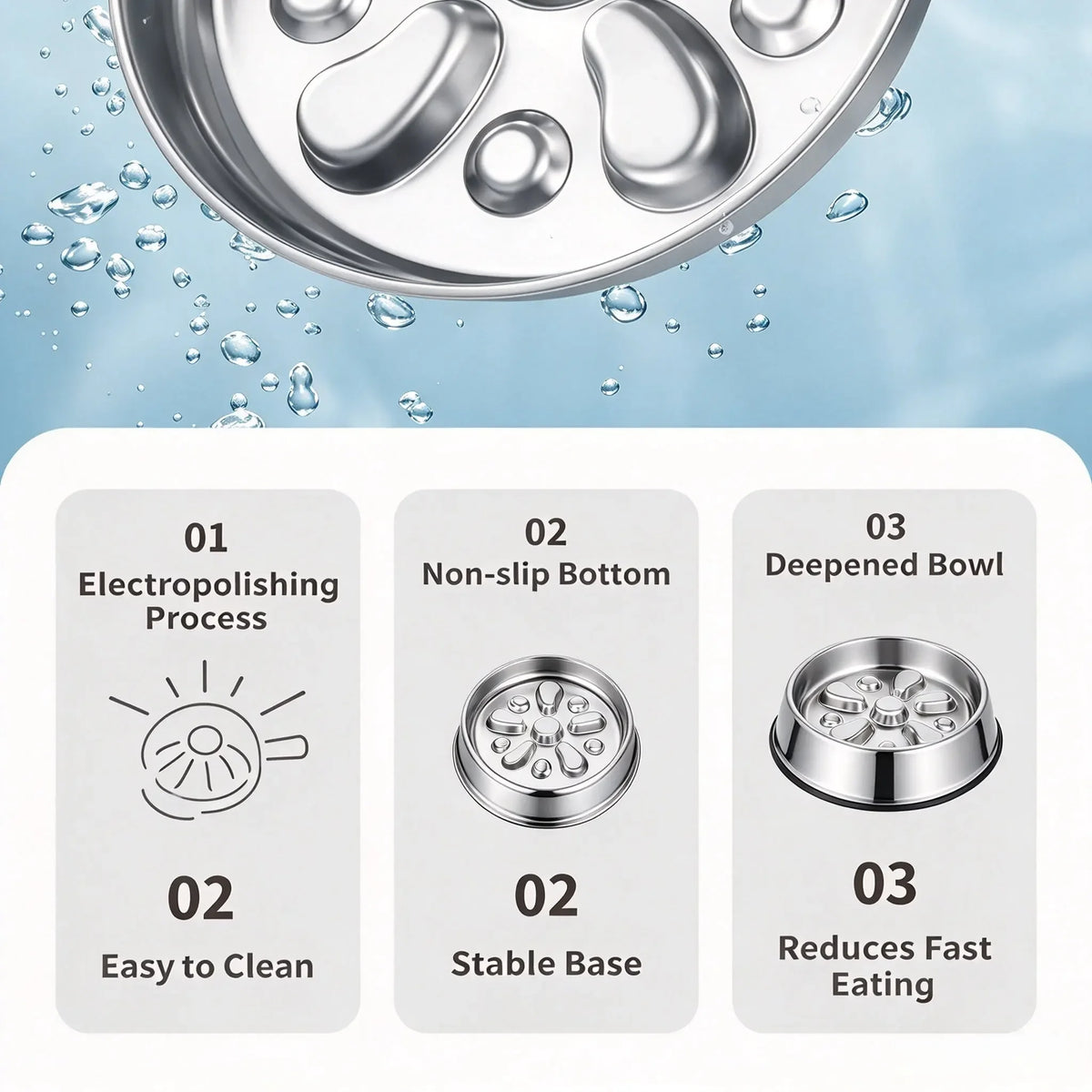 Large Stainless Steel Slow Feeder Dog Bowl, Flower-Shaped, Anti-Choking Non-Slip Pet Bowl, Wholesale