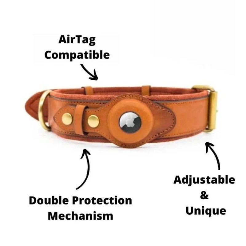 Solid and Anti Loss Genuine Leather Airtag Heavy Duty Dog Collar