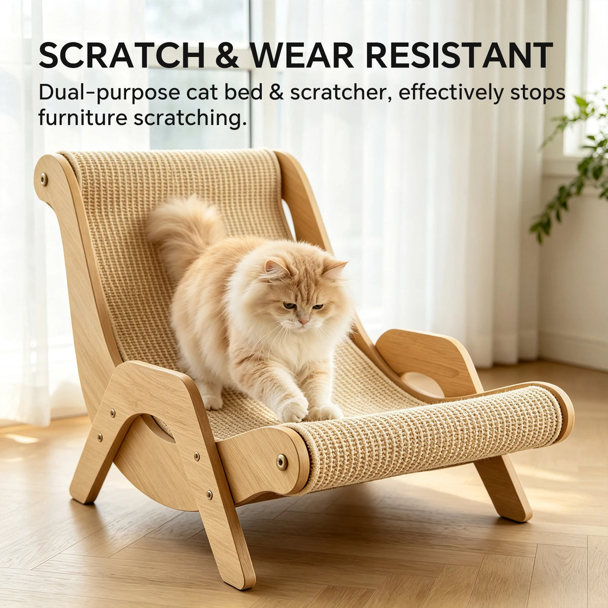 The Cat Recliner Has A Comfortable Cat Scratching Pad With A Wooden Frame. The Cat Hammock Is Made Of Sisal Rope And Is A Pet Beach Chair. The Indoor Nap Room Furniture Includes A High Platform Cat Bed.