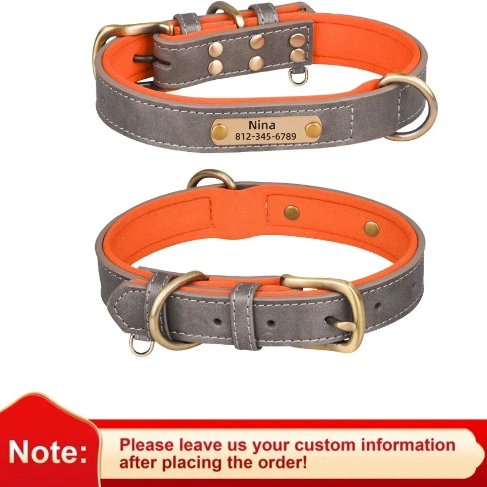 Custom Leather Dog Collar Soft Padded Dog Collars Personalized Pet ID Necklace Free Engraved Name Paw For Small Medium Dogs Pug