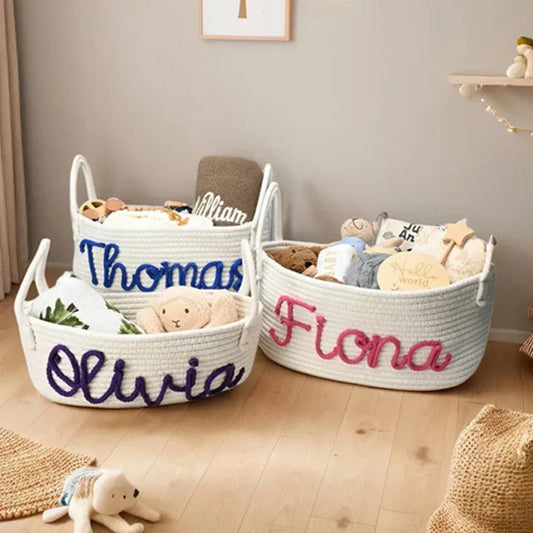 Custom Dog and Cat Toy Name Basket, Rope Cotton Toy Storage Basket