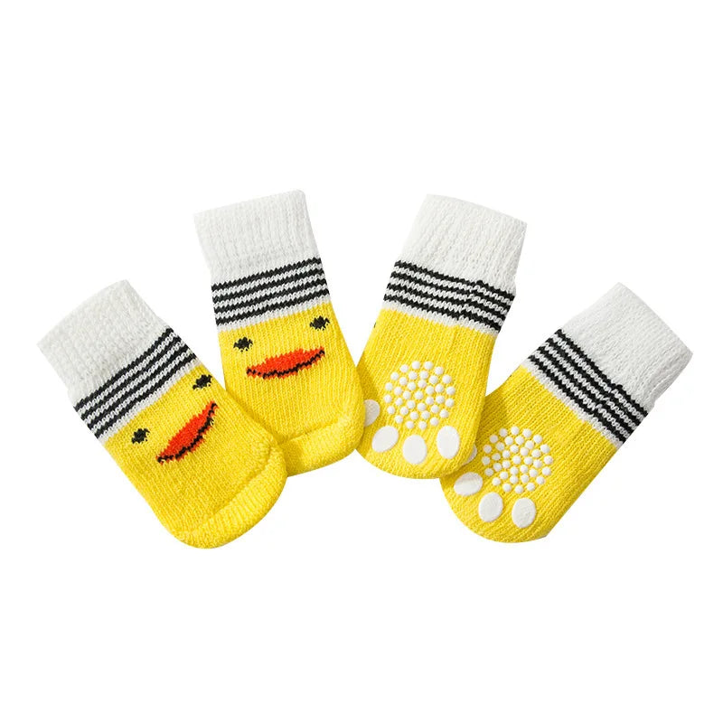 4pcs/set Dog Socks Cute Pattern Foot Covers Warm Anti Slip Shoes Puppy Paw Protector Christmas Gift for Puppy Cat Dogs