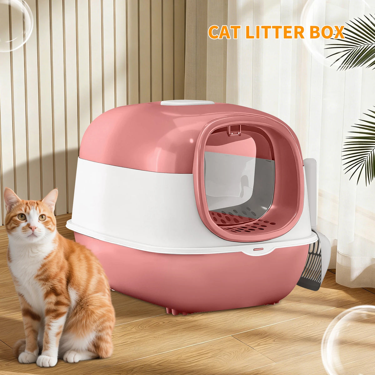 Fully Enclosed With Transparent Entrance Exit Doors Pet Litter Box Large Space Flip Cover Anti Slip Detachable Easy To Clean Cat Toilet Pet Supplies