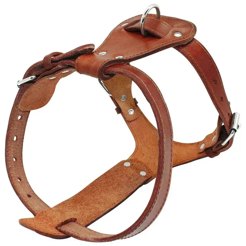 Genuine Leather Dog Cat Harness Brown Real Leather Dogs Walking Training Vest Adjustable Straps Durable Harnesses for Dogs