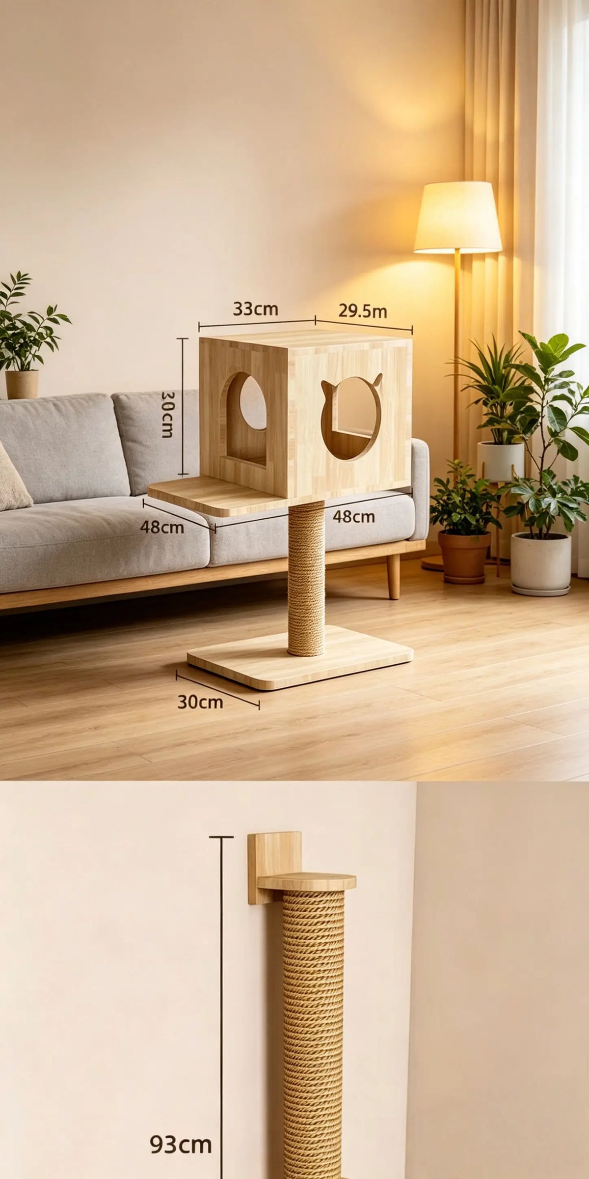 Floor To Ceiling Cat Tree Set, Sisal Rope Cat Ladder & Platform, Space Saving Cat Climbing Tower for Small Apartment
