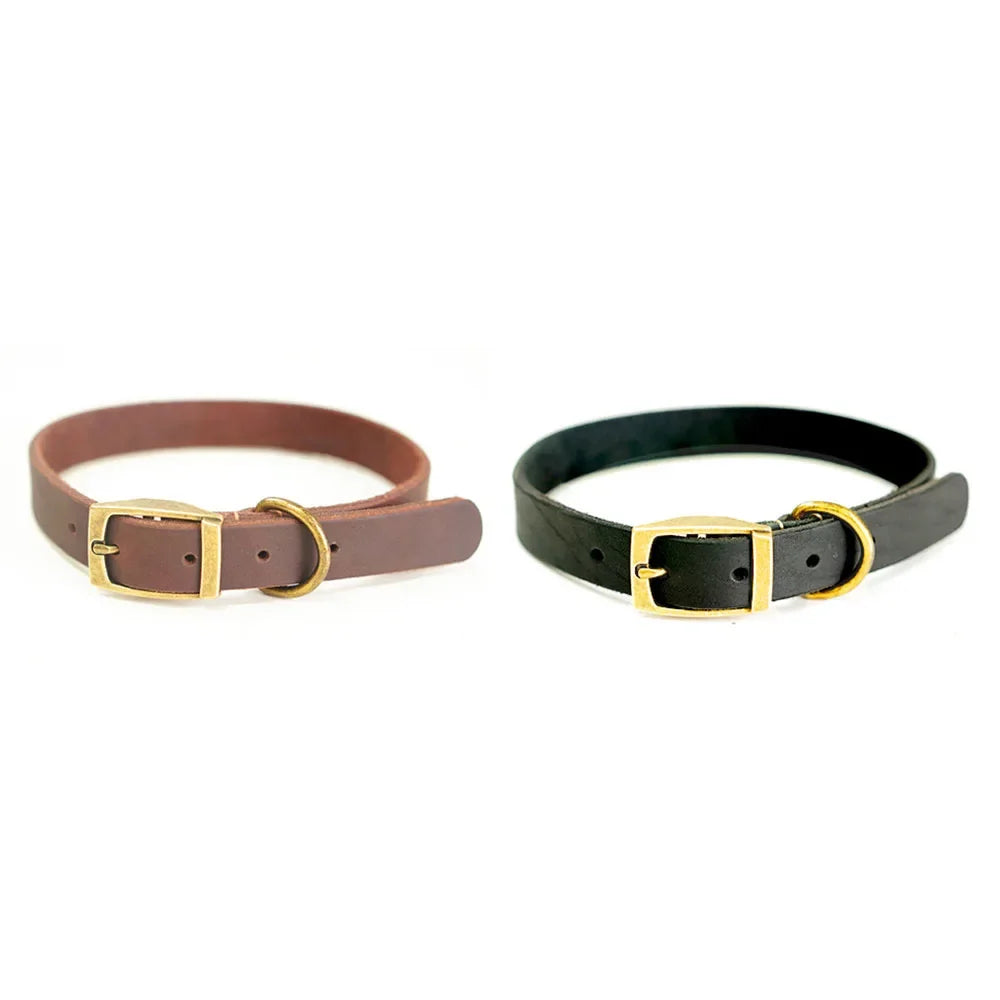 Genuine Leather Dog Collar Solid Durable Dogs Puppy Pet Collar For Small Medium Large Dogs French Bulldog Leather Cat Necklace