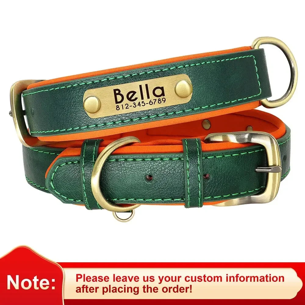Custom Leather Dog Collar Soft Padded Dog Collars Personalized Pet ID Necklace Free Engraved Name Paw For Small Medium Dogs Pug