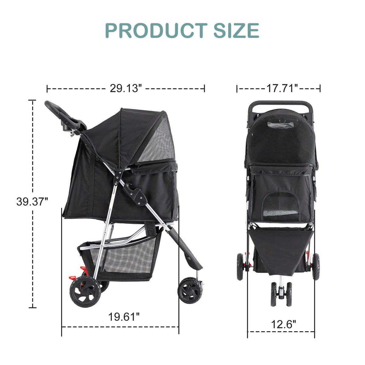 3 Wheels Foldable Pet Stroller for Small Dogs and Cats Stroller with Mesh Windows Storage Basket Cup Holder for Outdoor Use