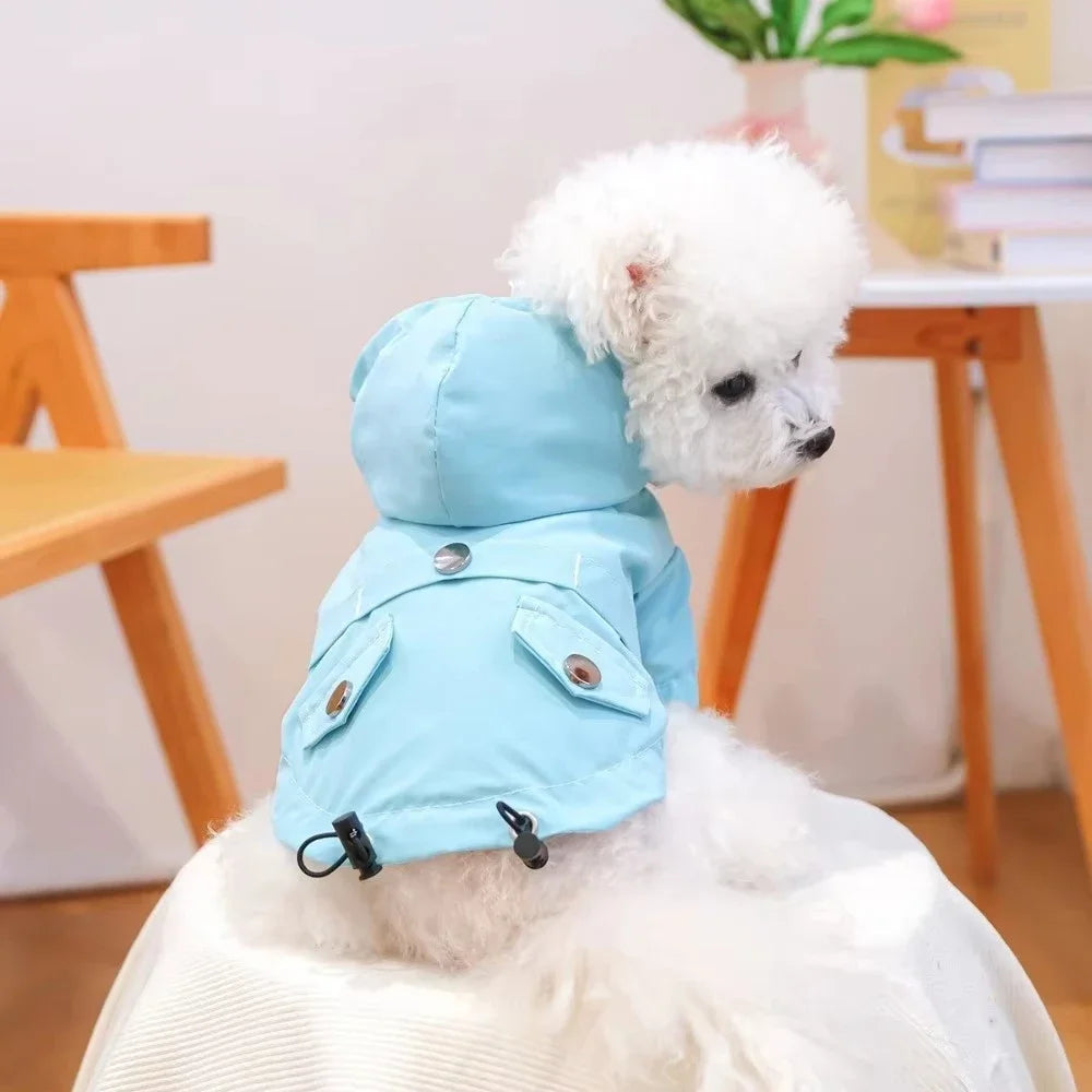 Waterproof Pet Dog Coat for Small Medium Large Dogs, Hooded Windproof Dog Raincoat Jacket, Light Blue Pet Clothes