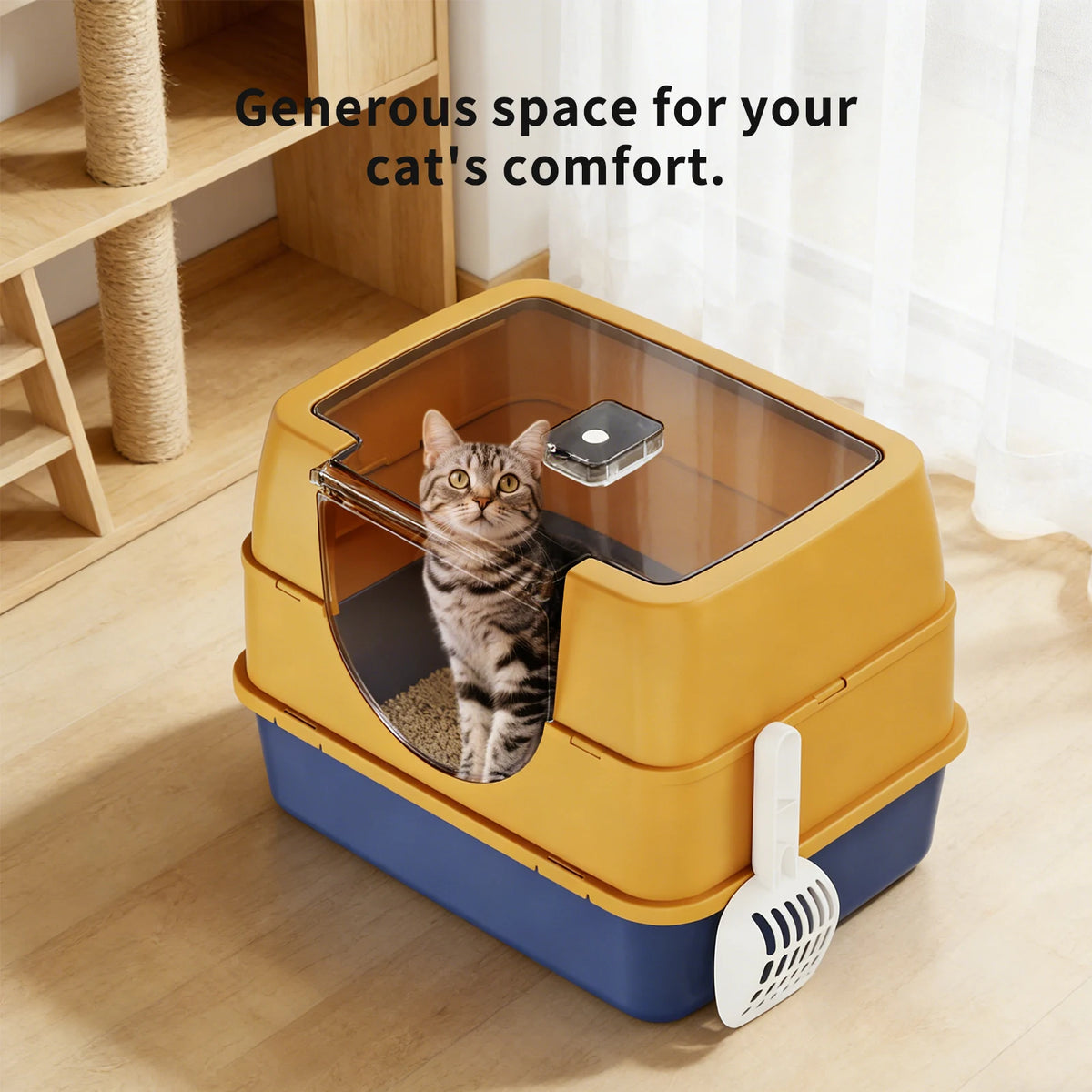 Double Color Fully Enclosed Flip Pet Litter Box With Large Space Detachable Easy To Clean,Sturdy And Durable Cat Toilet Pet Supplies