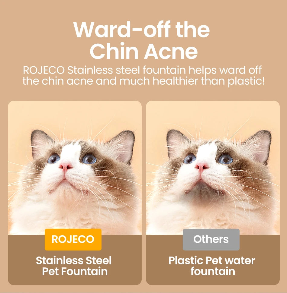 ROJECO Stainless Steel Cat Water Fountain Filters 2L Automatic Pet Water Dispenser Smart Drinking Fountain for Cat Dog Supplies