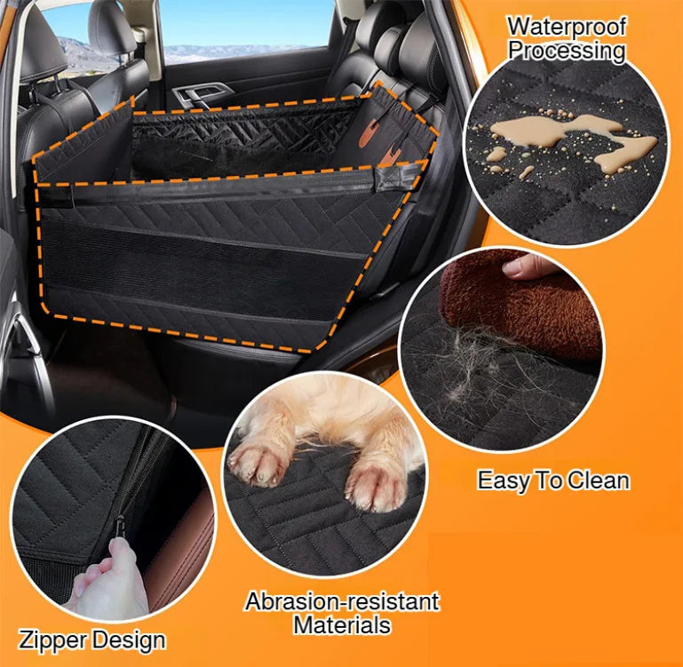 Car Pet Seat Cover Waterproof Hard-Bottom Rear Seat Dog Mat with Mesh Design Car Hammock Pet Bed for Dogs Cats Travel Accessory