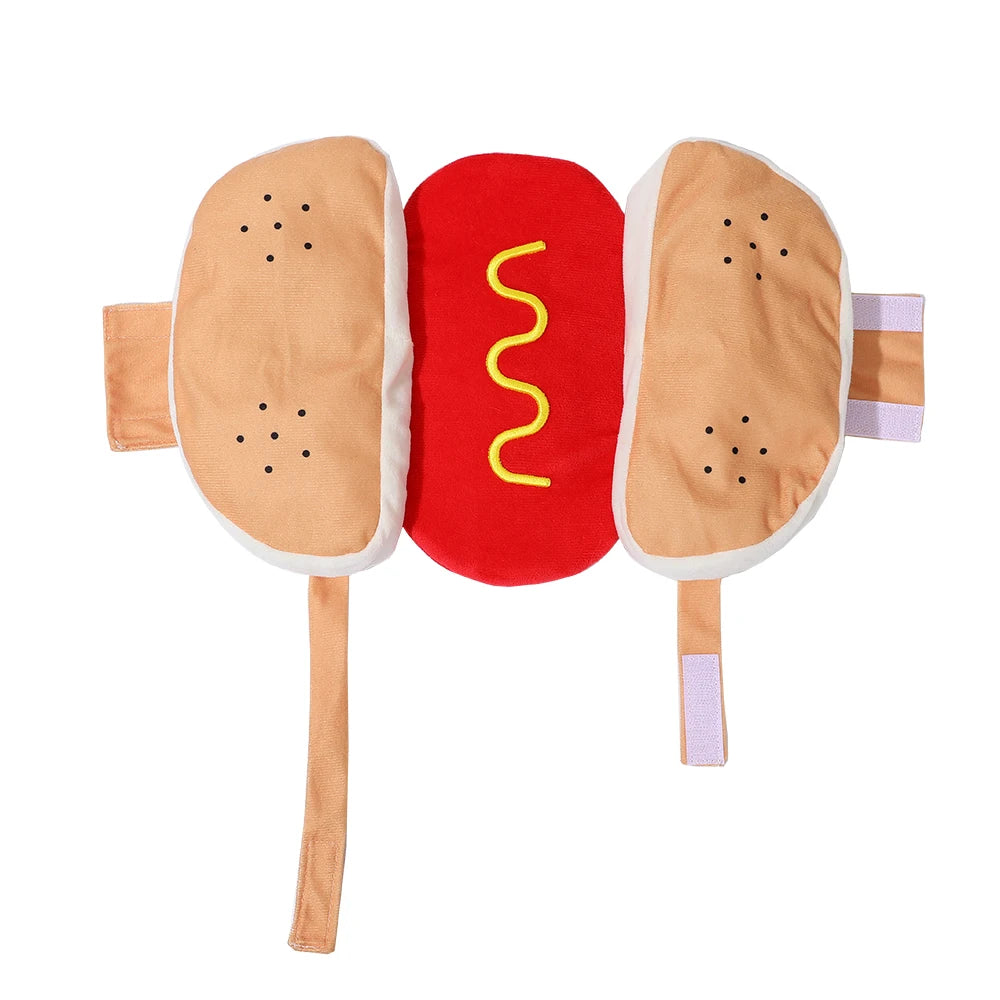 Funny Pet Hot Dog Costume Cute Puppy Clothes Cosplay Outfit for Birthday Party Halloween Christmas Photo Shoot Holiday Dress Up