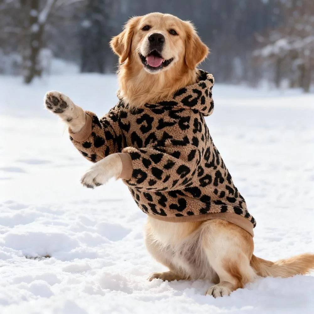 Anutumn Winter Pet Dog Warm Clothes Fleece Leopard Print Dog Coat For Medium Large Dogs Labrador Golden Retriever Dog Hoodie