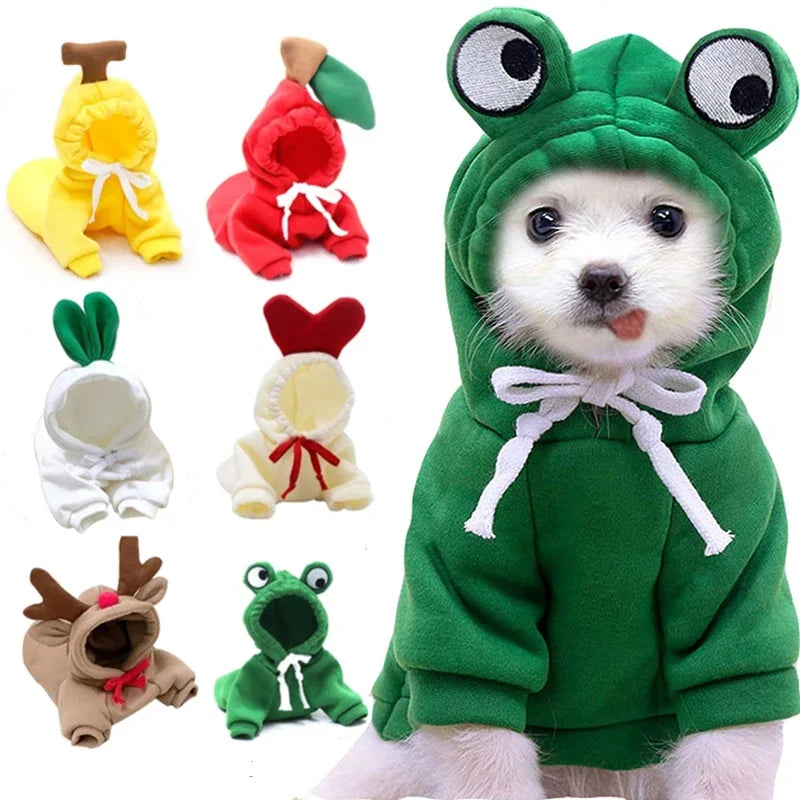 Cute Cartoon Fruit Frog Banana Carrot Pet Hoodie, Winter Warm Fleece Dog Clothes, Funny Cosplay Costume for Small Puppy Cat, Outfit for Chihuahua French Bulldog
