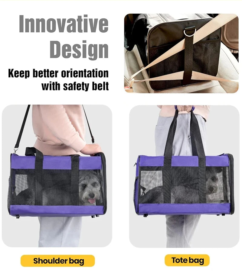 Travel Pet Bag Portable For Outdoor Carrying One Shoulder Breathable Cat Dog Bag Comfort Foldable Handbag Pet Transport Bag