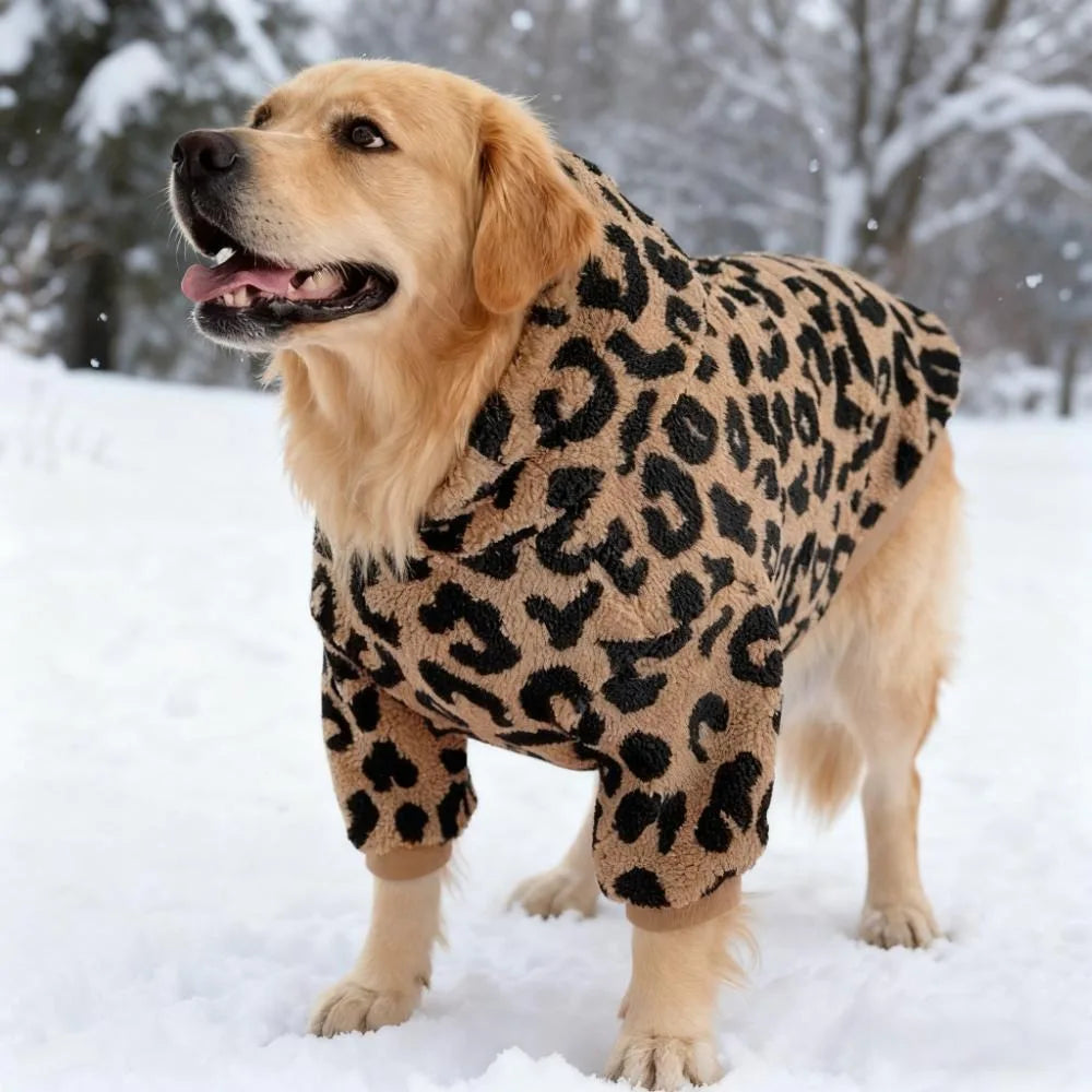 Anutumn Winter Pet Dog Warm Clothes Fleece Leopard Print Dog Coat For Medium Large Dogs Labrador Golden Retriever Dog Hoodie