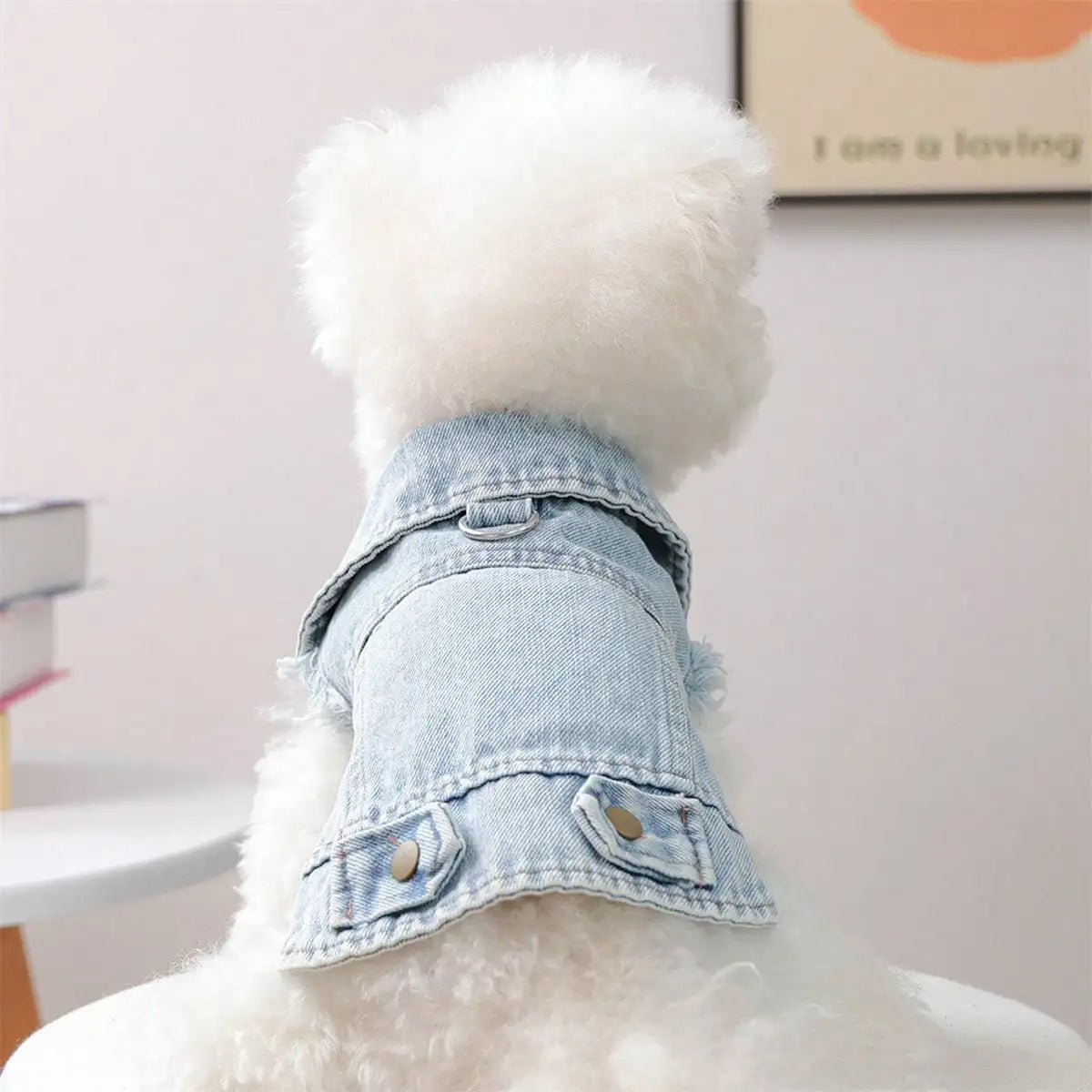 Dog Jean Jacket With Traction Buckle Casual Stylish Solid Color Snap Button Down Cute Denim Dog Shirt