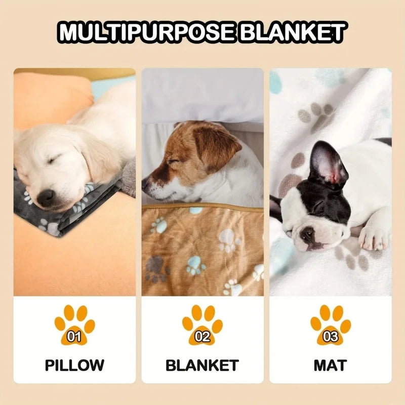 3PCS Soft Flannel Fleece Cat Dog Blanket Bed Mats Paw Foot Print Warm Pet Blanket Sleeping Beds Cover Mat For Pets Supplies