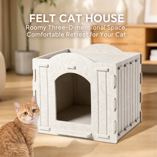 Christmas Pet Gifts - Square Felt Cat Bed, Won't Collapse, Perfect For Sleeping And Playing. Semi-Enclosed Felt Cat Bed, Suitable For All Seasons - Comfortable Indoor Cat Cube Bed.