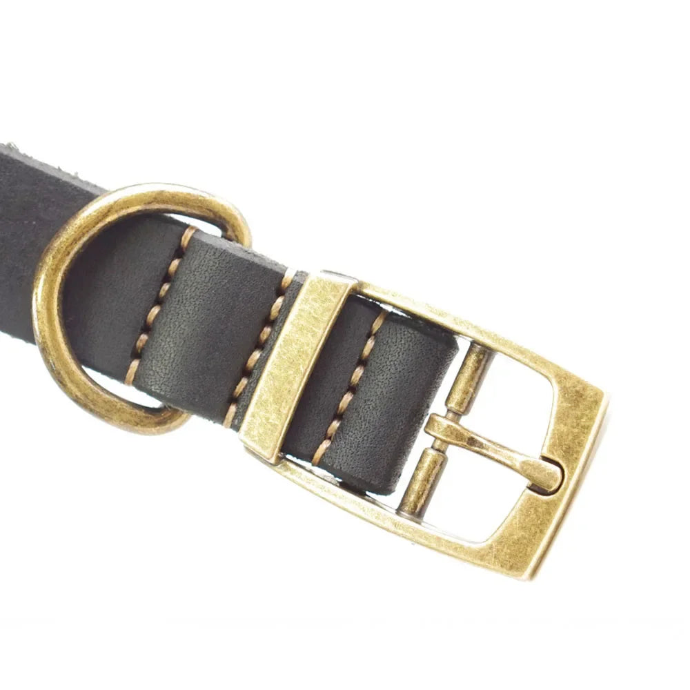 Genuine Leather Dog Collar Solid Durable Dogs Puppy Pet Collar For Small Medium Large Dogs French Bulldog Leather Cat Necklace