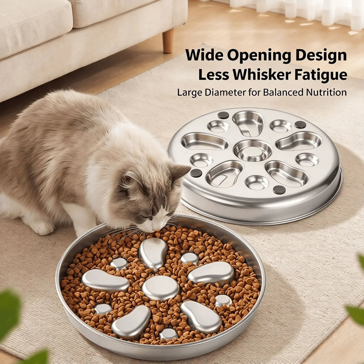 Large Stainless Steel Slow Feeder Dog Bowl, Flower-Shaped, Anti-Choking Non-Slip Pet Bowl, Wholesale