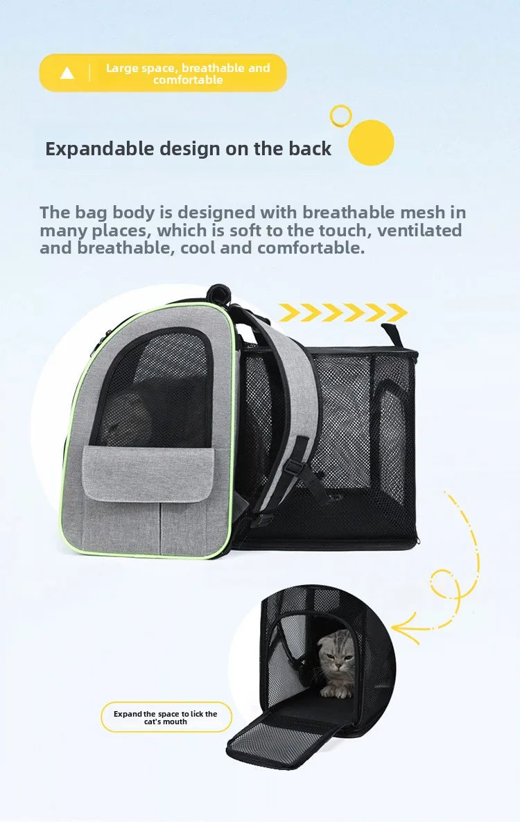 Expandable Pet Carrier Backpack, Breathable Large Capacity Travel Bag, Outdoor Hiking Backpack for Cats and Small Dogs