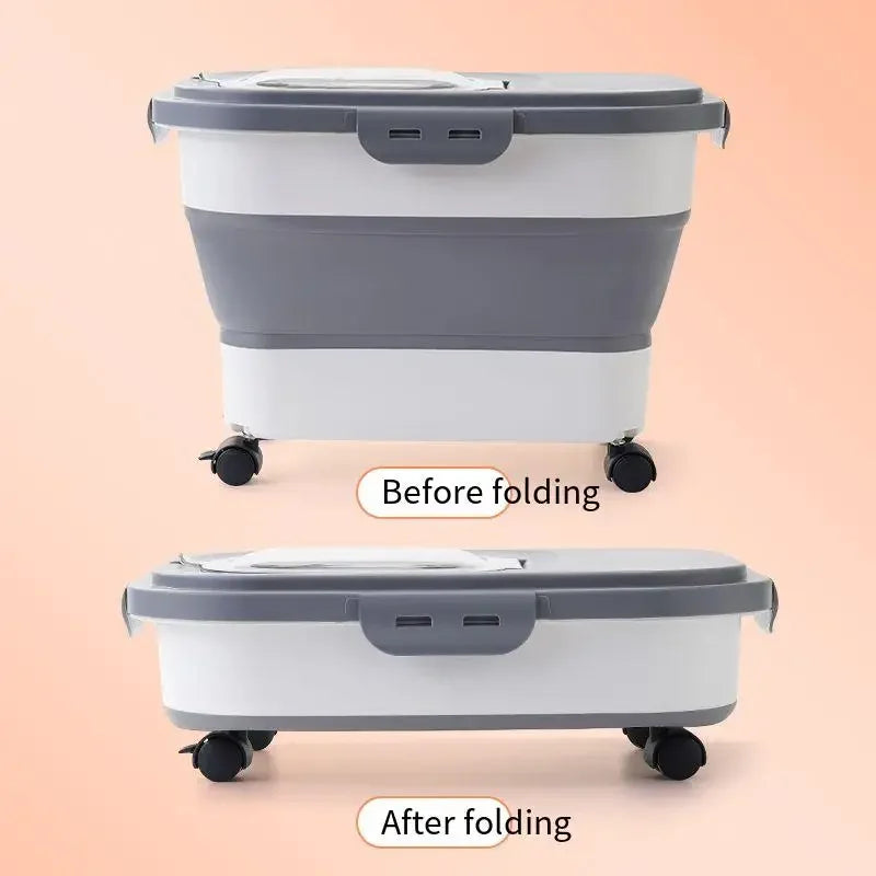 13/33LB Collapsible Cat Dog Food Storage Container, Airtight Sealing Dry Food Box with Lid for Kitchen Grain & Rice