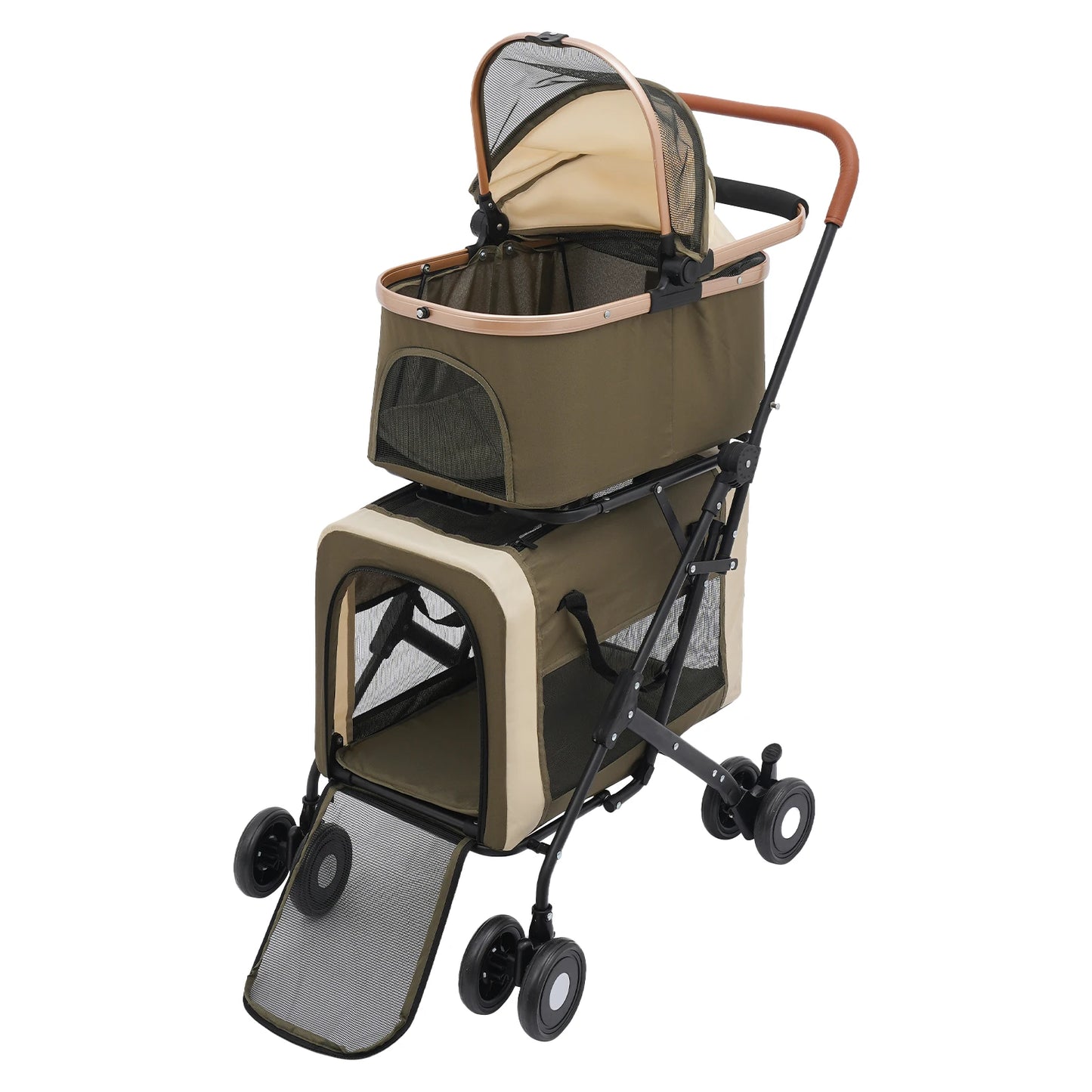 Foldable Pet Stroller for Small/Medium Pets—18.1x22.8x38.2in, 2-Tier Design+Safety Locks, Sunshade+Cushions, Ideal for Travel