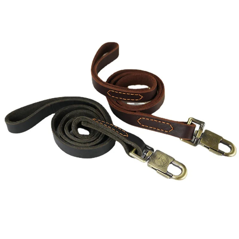 Genuine Leather Dog Leash Vintage Anti-Tangle Lockable Snap Hook Walking Lead Comfort Padded Handle Dog Rope For Medium Dog