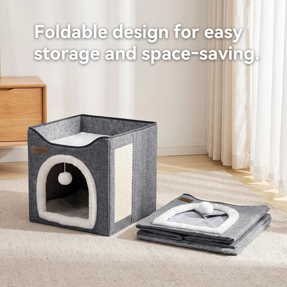 Simple 2-Layer Foldable Cat Bed, Cat Room, Kitten's Home, Indoor Cat Bed, Large Cat Cave With Fluffy Ball Toys And Cat Scratching Post, Kitten's Hidden Apartment, Pet Sofa.