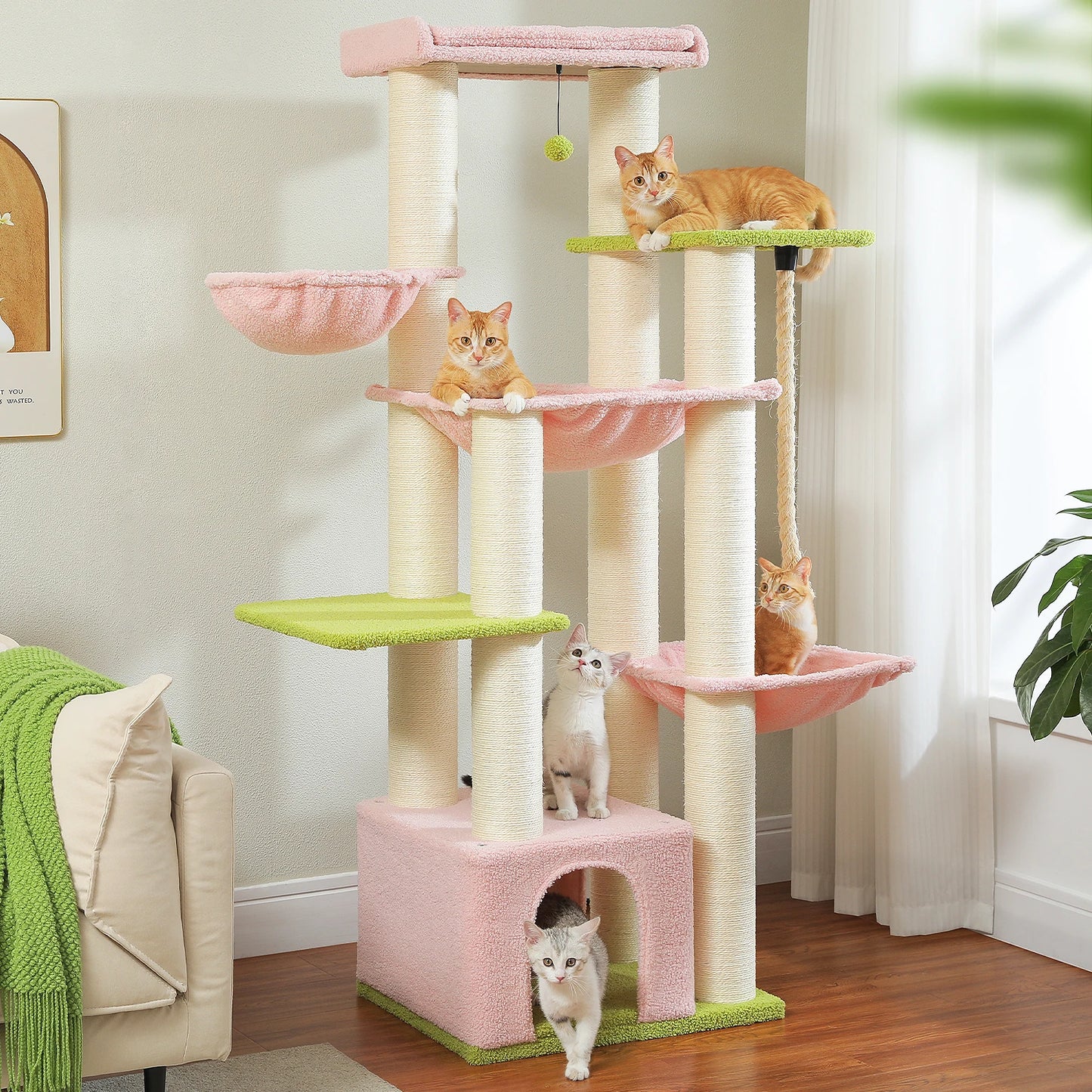Large Cat Tree for Big Cats Robust Cat Tower with Several Levels Cat House Climbing Tree with Hammock 11 Sisal Posts Large Perch