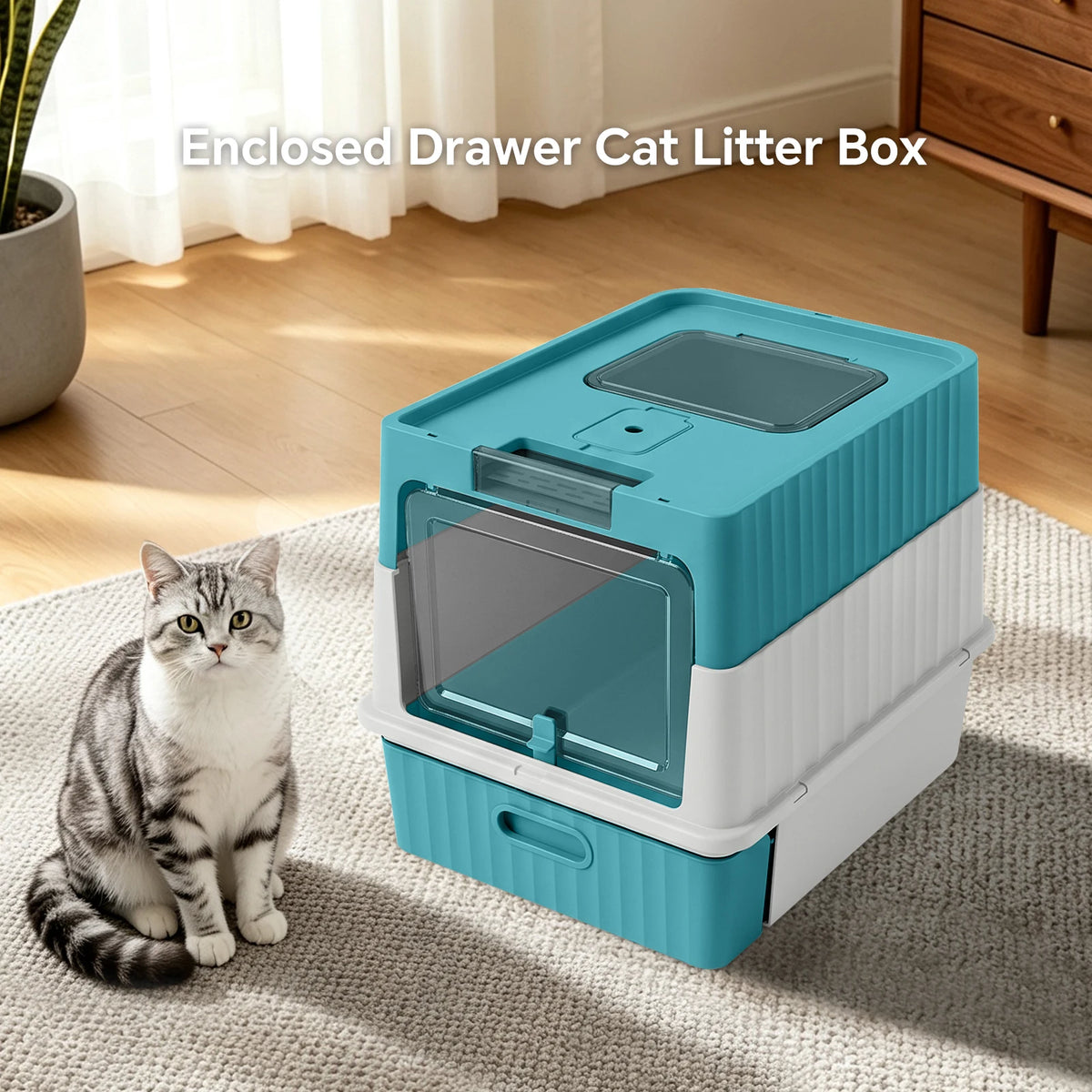 Draw-Out Fully Enclosed Pet Cat Litter Box With Large Space Removable Easy To Clean Anti-Slip Durable And Comes With A Shovel