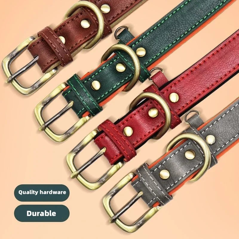 Custom Leather Dog Collar Soft Padded Dog Collars Personalized Pet ID Necklace Free Engraved Name Paw For Small Medium Dogs Pug