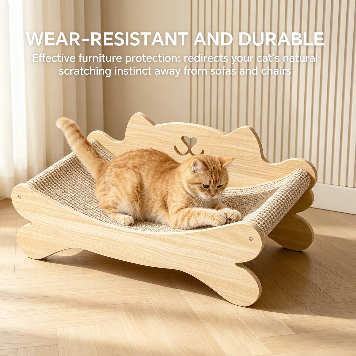 Cat Recliner With Durable Rattan Scratching Pads, Ergonomic Curved Elevated Cat Bed With Backrest, Suitable For Indoor Kittens And Cat Durable Furniture Sofa Scratch Protection Device