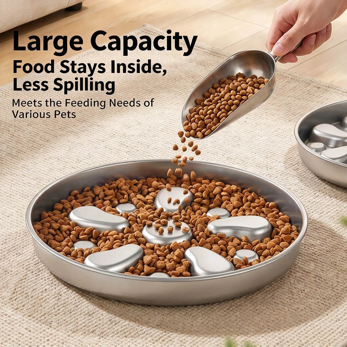 Large Stainless Steel Slow Feeder Dog Bowl, Flower-Shaped, Anti-Choking Non-Slip Pet Bowl, Wholesale