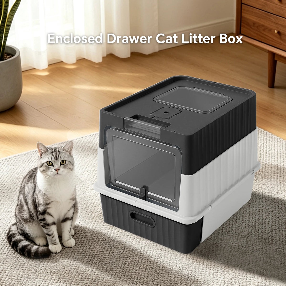 Draw-Out Fully Enclosed Pet Cat Litter Box With Large Space Removable Easy To Clean Anti-Slip Durable And Comes With A Shovel