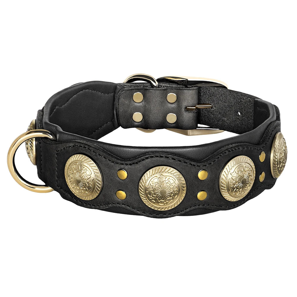 Real Leather Dog Collar Genuine Leather Dog Collars Spiked Studded Big Dog Collar Necklace Adjustable For Medium Large Dogs Pug