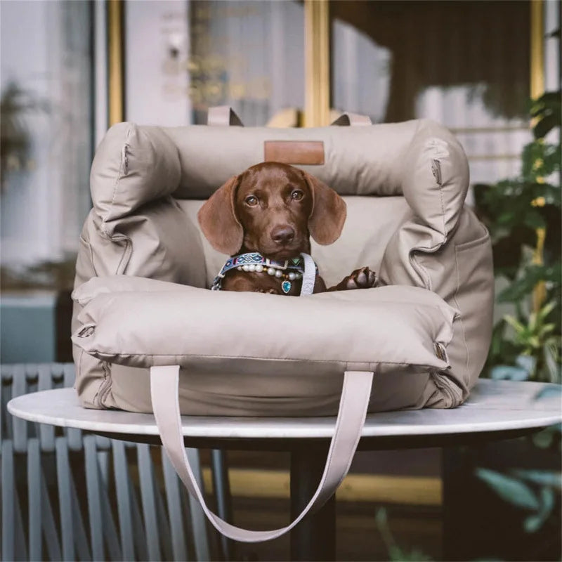 Pet Outing Luxury Faux Leather Dog Car Seat Waterproof Dog Beds Kennel Pet Booster Car Seat Dog Cat Travel Seat